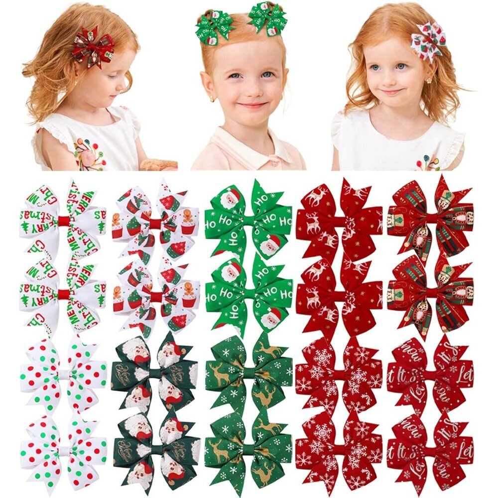 20PCS Christmas Hair Bows Toddler Hair Bow Clips 3"Grosgrain Ribbon Girls Baby B